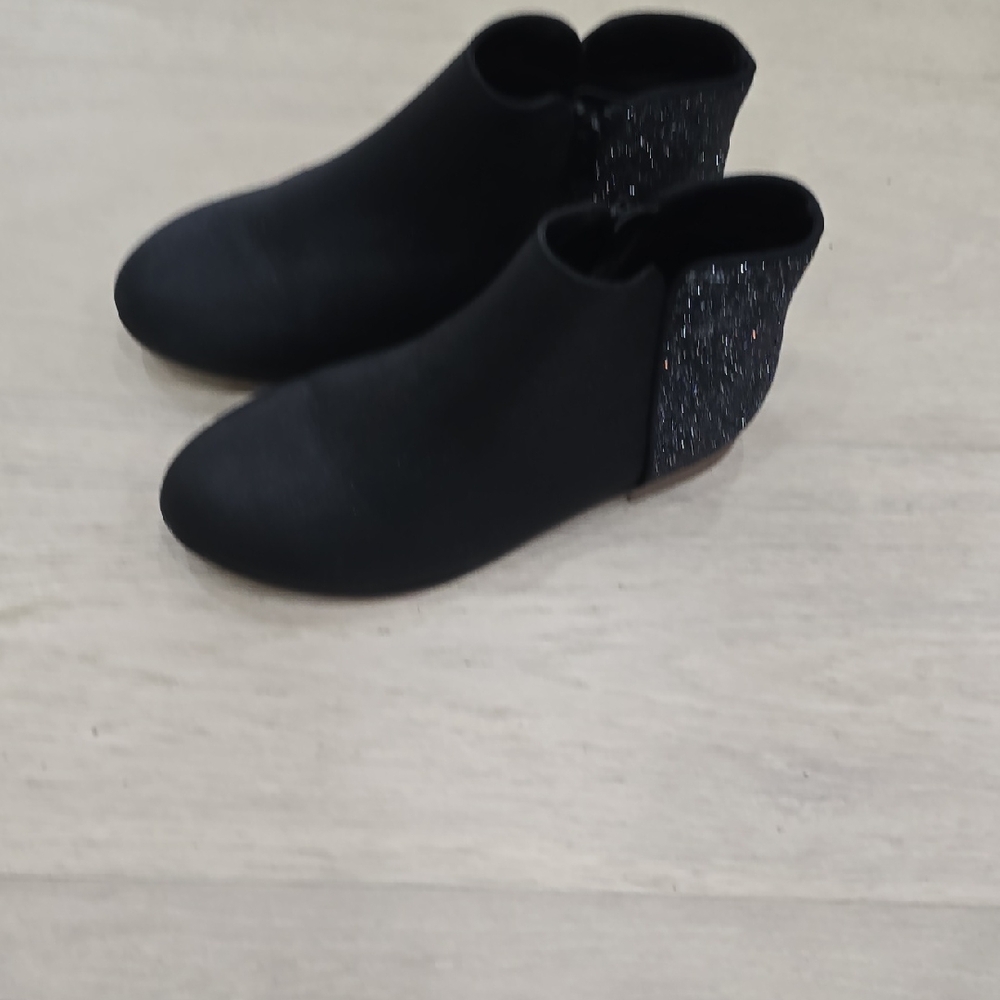 Black Glitter-Trim Ankle Boots Girls Size 3